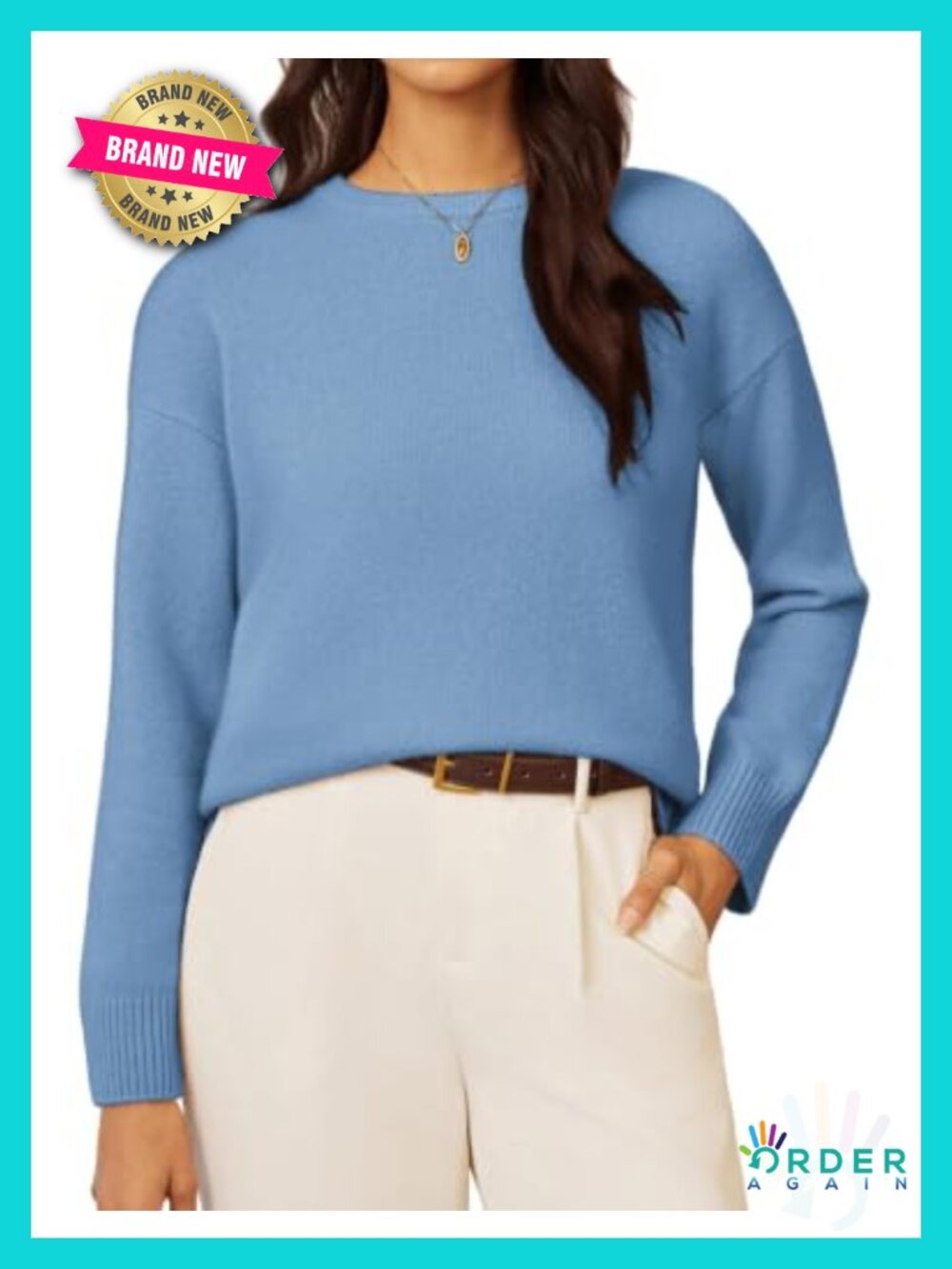 100% Merino Wool Crewneck Pullover Sweater Loose Fit Hip Length